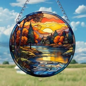 Riverside Cabin Suncatcher Window Hanging Decor For Garden Indoor Outdoor